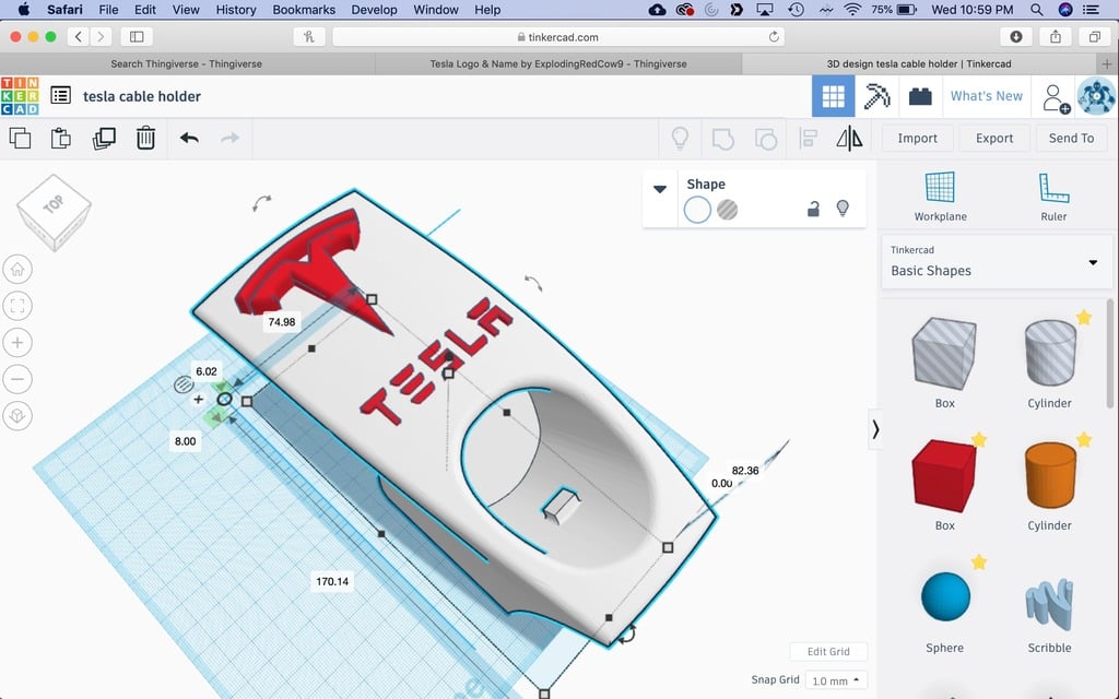 Tesla Mobile Ladegerät und Kabelhalter mit Logo und Buchstaben (US-Version)
