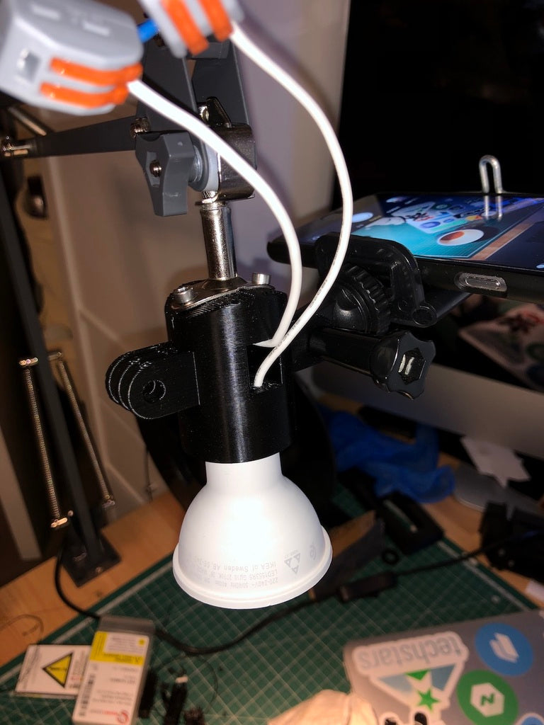 IKEA Tertiallampe mit GU10-Adapter und GoPro-Halterungen